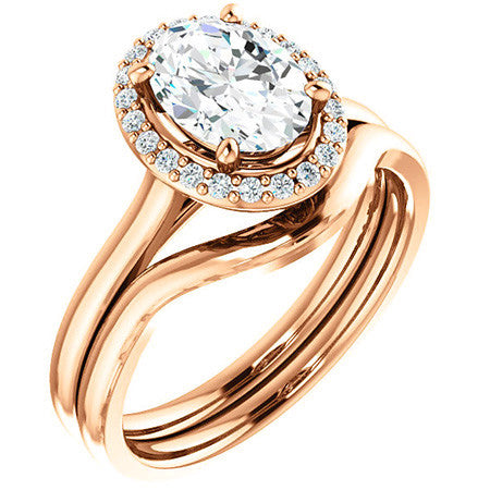 Oval Moissanite Petal Accent Halo Engagement Ring