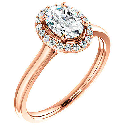 Oval Moissanite Petal Accent Halo Engagement Ring