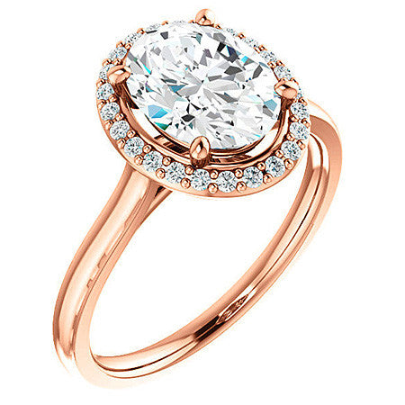 Oval Moissanite Petal Accent Halo Engagement Ring