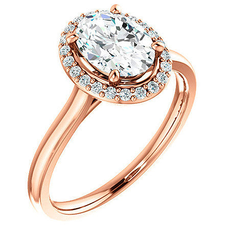 Oval Moissanite Petal Accent Halo Engagement Ring
