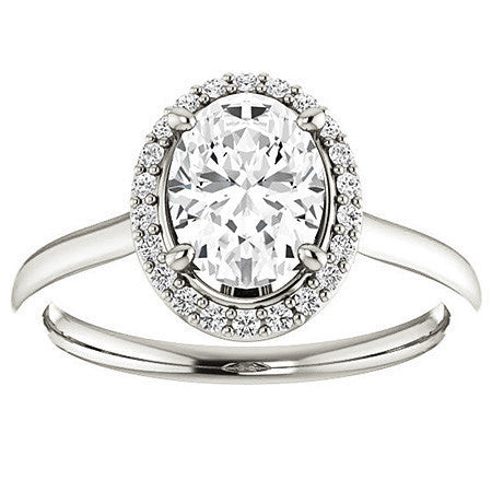 Oval Moissanite Petal Accent Halo Engagement Ring