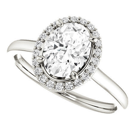 Oval Moissanite Petal Accent Halo Engagement Ring