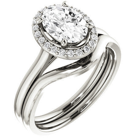 Oval Moissanite Petal Accent Halo Engagement Ring