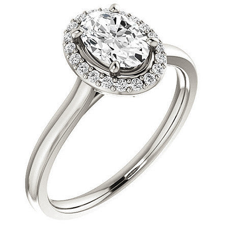 Oval Moissanite Petal Accent Halo Engagement Ring