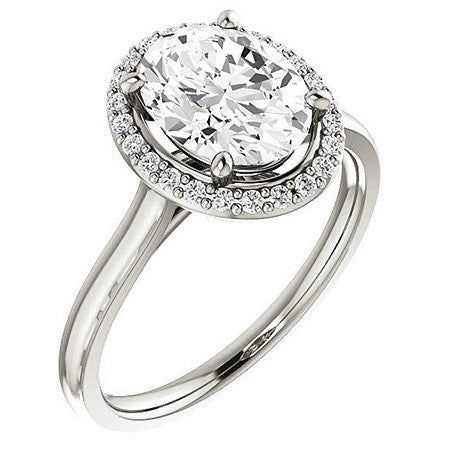 Oval Moissanite Petal Accent Halo Engagement Ring