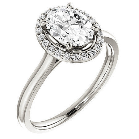 Oval Moissanite Petal Accent Halo Engagement Ring