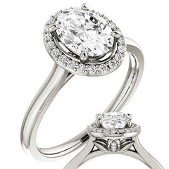 Oval Moissanite Petal Accent Halo Engagement Ring