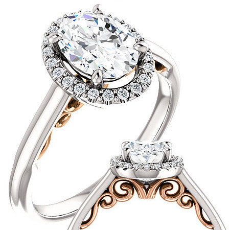 Oval Cut Halo Two-Toned Engagement Ring