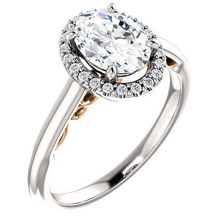 Oval Cut Halo Two-Toned Engagement Ring