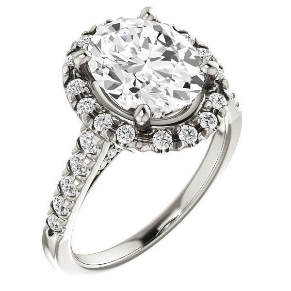Oval Moissanite Halo Cathedral Engagement Ring