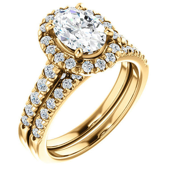 Oval Moissanite Halo Cathedral Engagement Ring