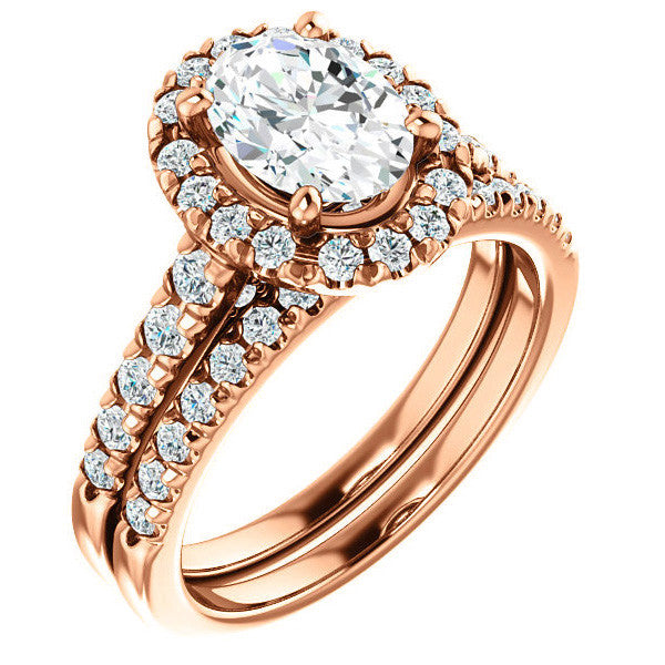 Oval Moissanite Halo Cathedral Engagement Ring