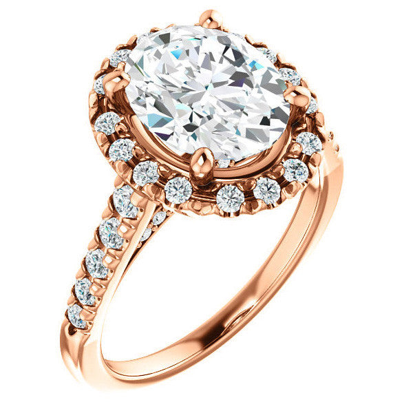 Oval Moissanite Halo Cathedral Engagement Ring