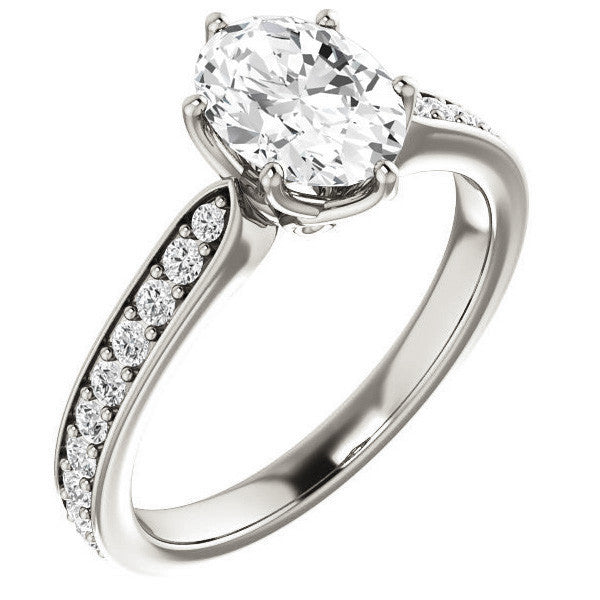 Oval cut Engagement Ring with Pave set Side Stones