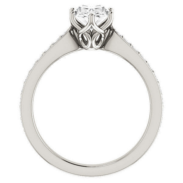 Oval cut Engagement Ring with Pave set Side Stones