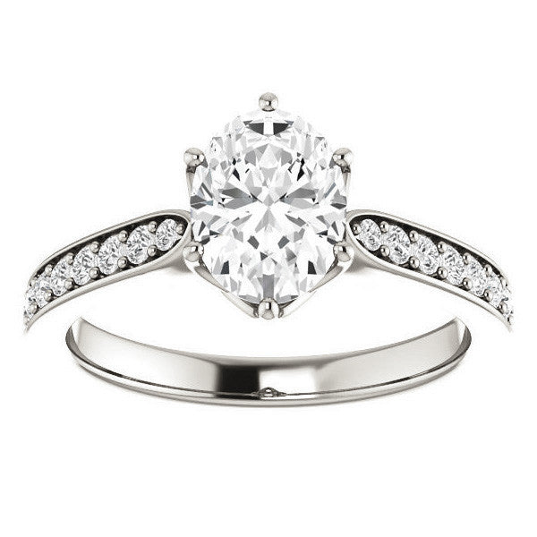 Oval cut Engagement Ring with Pave set Side Stones