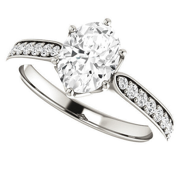 Oval cut Engagement Ring with Pave set Side Stones
