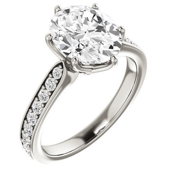 Oval cut Engagement Ring with Pave set Side Stones