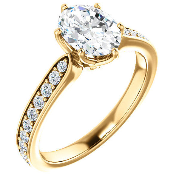 Oval cut Engagement Ring with Pave set Side Stones