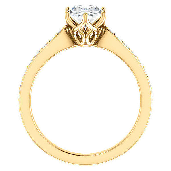 Oval cut Engagement Ring with Pave set Side Stones
