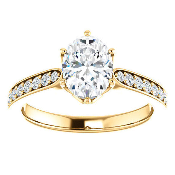 Oval cut Engagement Ring with Pave set Side Stones