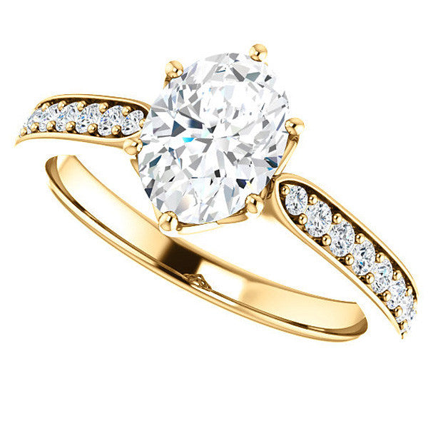 Oval cut Engagement Ring with Pave set Side Stones
