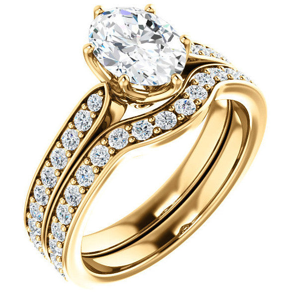 Oval cut Engagement Ring with Pave set Side Stones