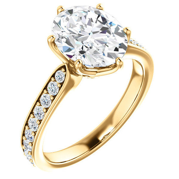 Oval cut Engagement Ring with Pave set Side Stones