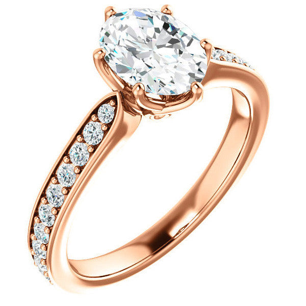 Oval cut Engagement Ring with Pave set Side Stones