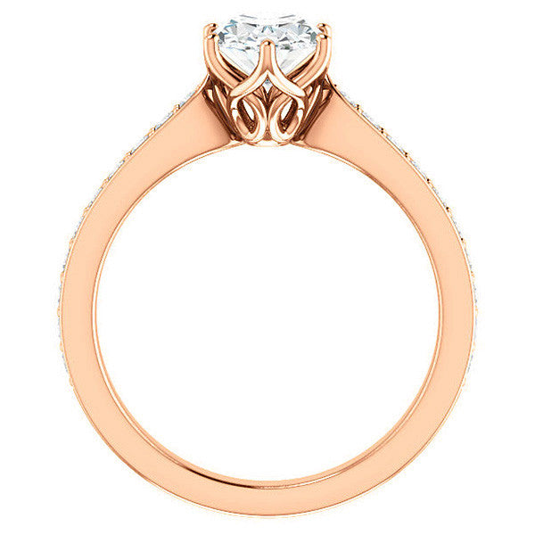 Oval cut Engagement Ring with Pave set Side Stones