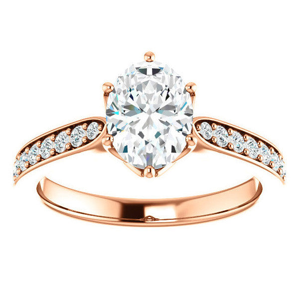 Oval cut Engagement Ring with Pave set Side Stones
