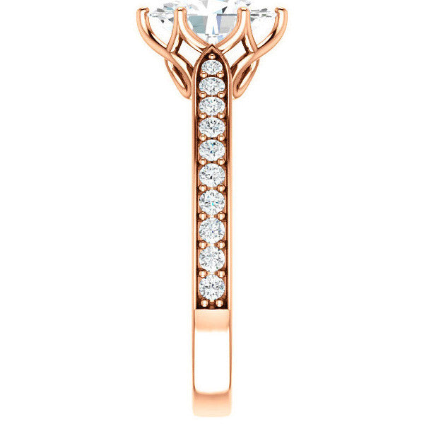 Oval cut Engagement Ring with Pave set Side Stones