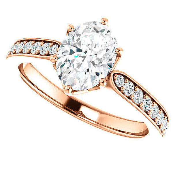 Oval cut Engagement Ring with Pave set Side Stones