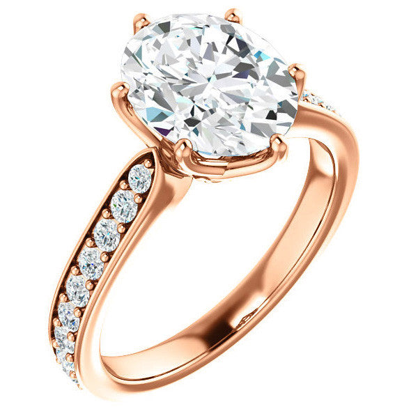 Oval cut Engagement Ring with Pave set Side Stones