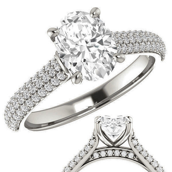 Oval Moissanite Pave Cathedral Engagement Ring
