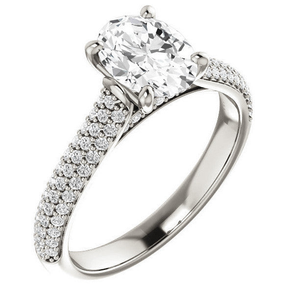 Oval Moissanite Pave Cathedral Engagement Ring