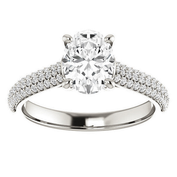 Oval Moissanite Pave Cathedral Engagement Ring