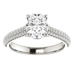 Oval Moissanite Pave Cathedral Engagement Ring