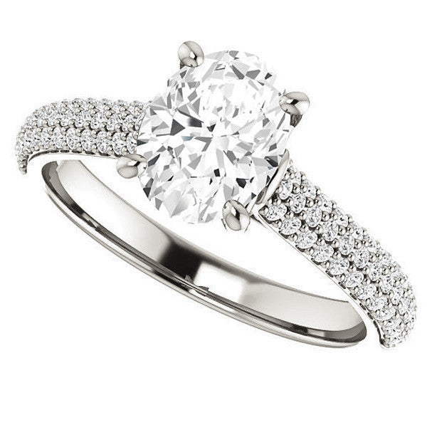 Oval Moissanite Pave Cathedral Engagement Ring