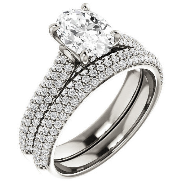 Oval Moissanite Pave Cathedral Engagement Ring