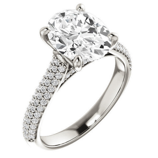 Oval Moissanite Pave Cathedral Engagement Ring