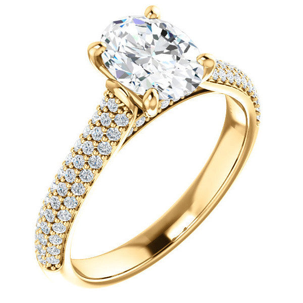 Oval Moissanite Pave Cathedral Engagement Ring
