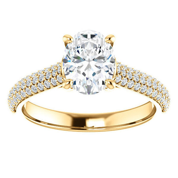 Oval Moissanite Pave Cathedral Engagement Ring
