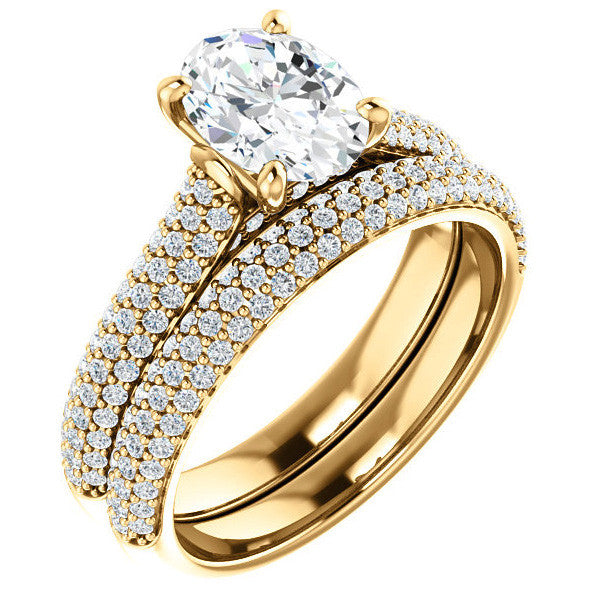Oval Moissanite Pave Cathedral Engagement Ring