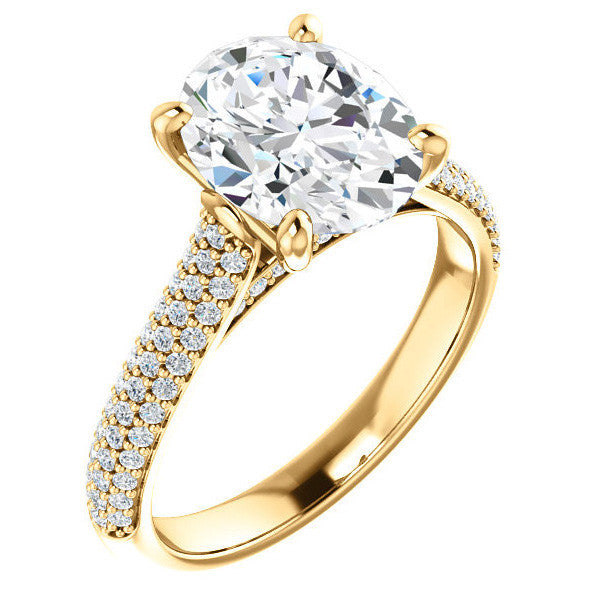 Oval Moissanite Pave Cathedral Engagement Ring