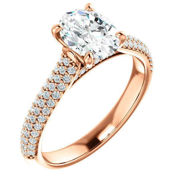 Oval Moissanite Pave Cathedral Engagement Ring