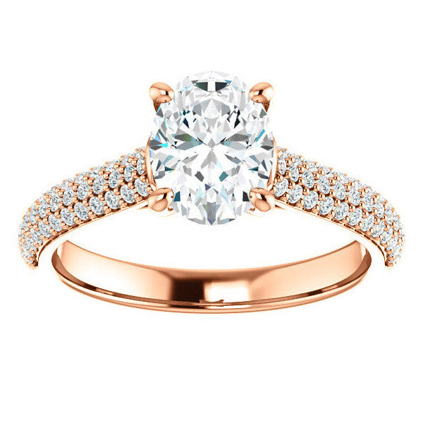 Oval Moissanite Pave Cathedral Engagement Ring