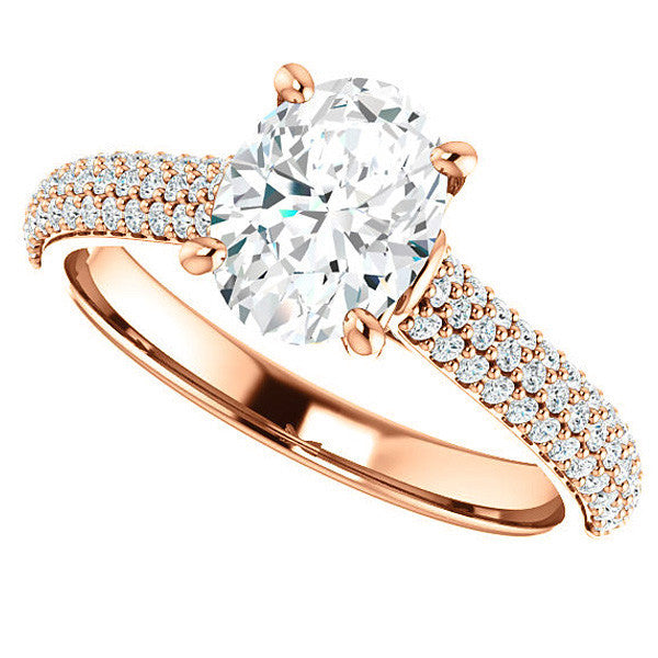 Oval Moissanite Pave Cathedral Engagement Ring