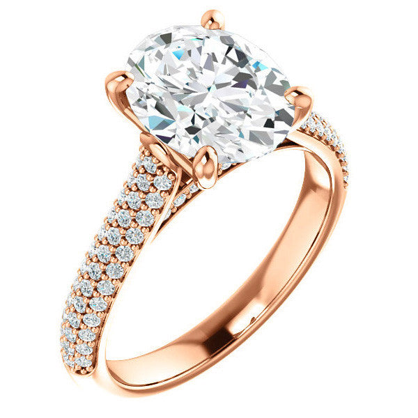 Oval Moissanite Pave Cathedral Engagement Ring