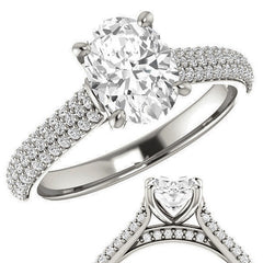 Oval Moissanite Pave Cathedral Engagement Ring